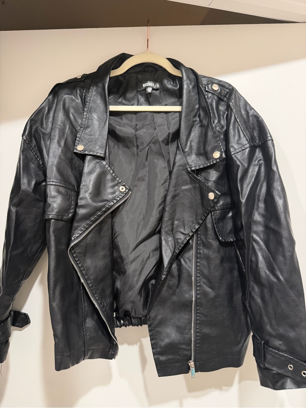 Missguided + Black Faux Leather Biker Jacket - never worn